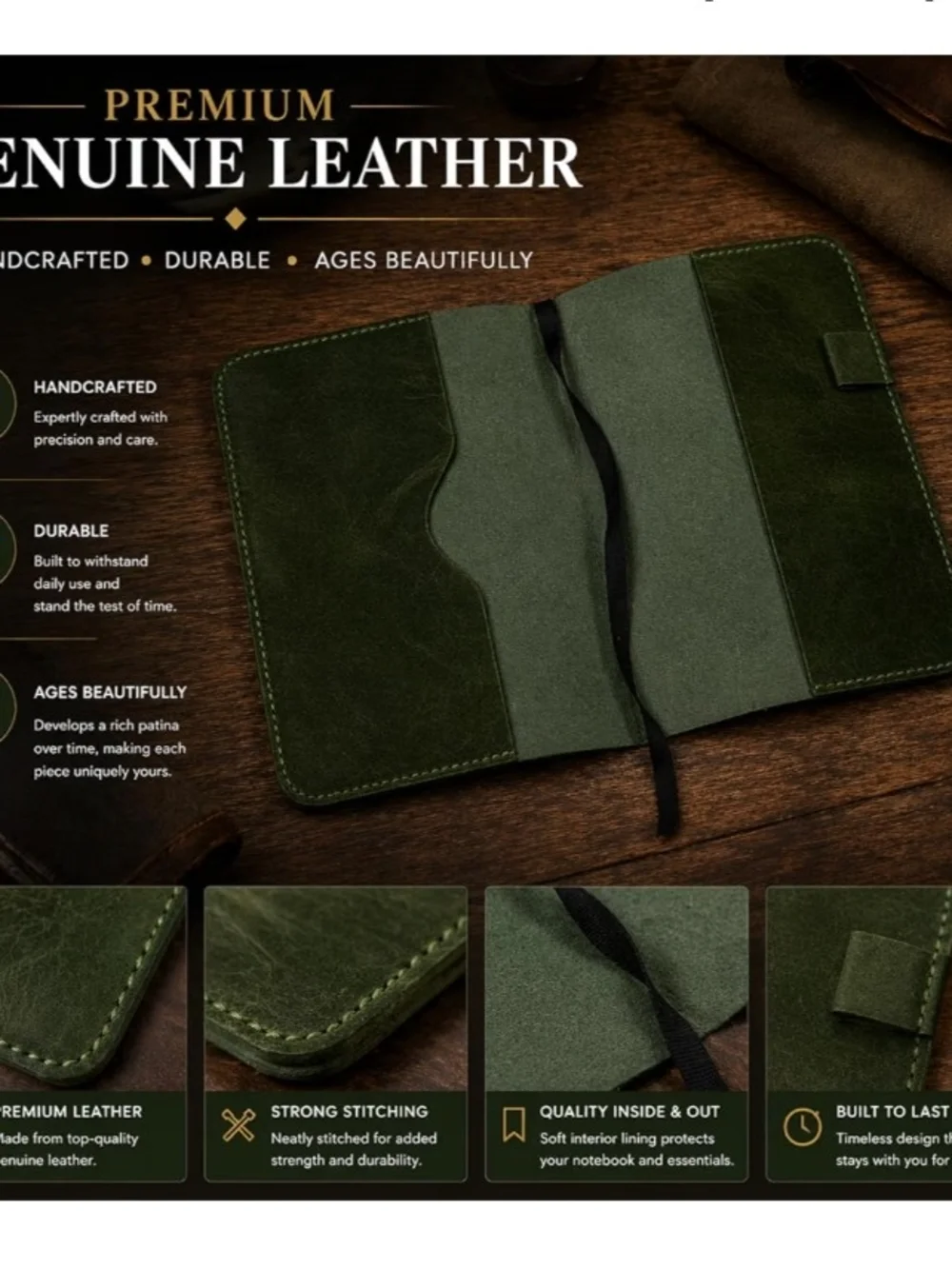 Premium Two Tone Green Leather Journal Cover